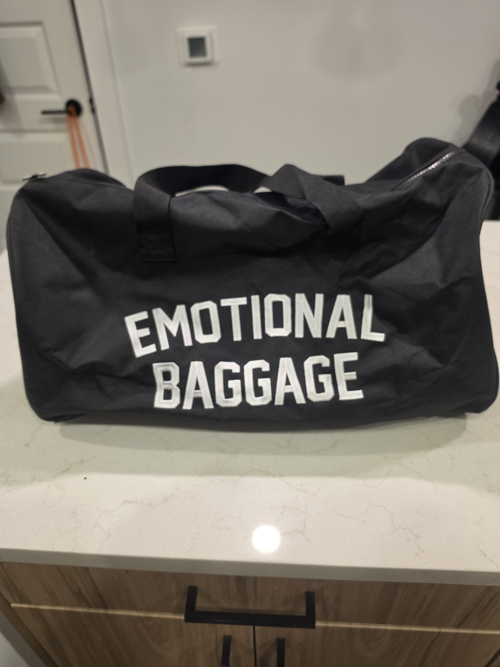 Men's Black Duffel Bag with 'Emotional Baggage' Graphic